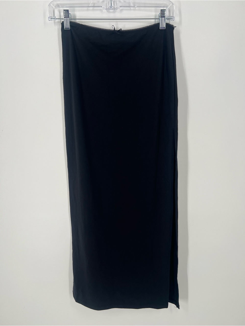 Bershka Women’s Black Slinky Maxi Skirt With Lace Trim & Bow Size Small